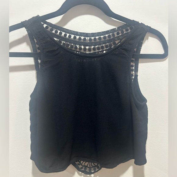 DIVIDED by H&M black crop top, size 12, knitted mesh mosaic see through back - Picture 2 of 8